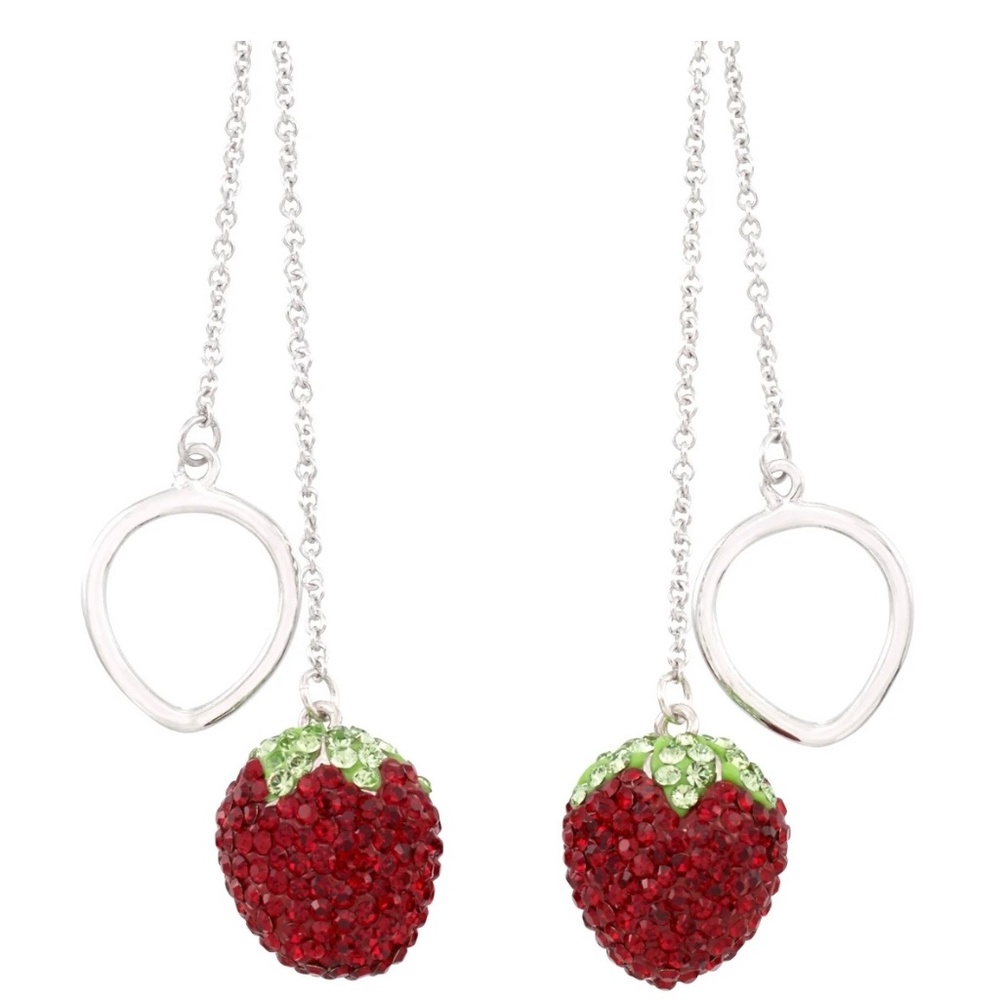 SIMONE I SMITH Strawberry Crystal Platinum Over Sterling Silver Dangle Earrings